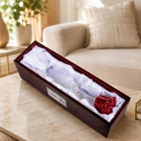 Trimmed Silver Rose in Rosewood Display Case